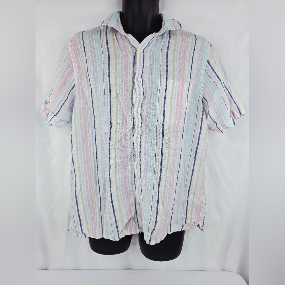 Club Room Luxury Men's Button Front Stripe Linen Shirt Pastel Size Large X-1561